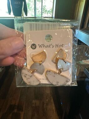 Gold and White Marble Drop Earrings